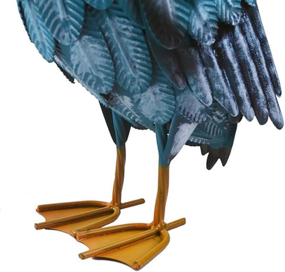17" Metal Pelican Statue Coastal Ocean Bird Sculpture for Outdoor Garden Yard Art