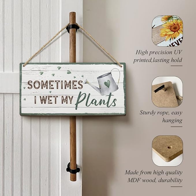 Heuhuww Gardening Gifts for Women-Sometimes I Wet My Plants Sign 6x12 Inch Funny Garden gift,Garden Decor,Plant Wall Art Hanging Gardening Signs for Plant Mom Plant Lovers