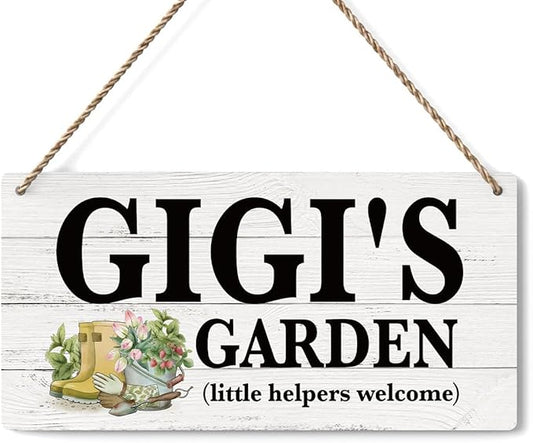 Gigi Gifts Outdoor Garden Wooden Sign Decor, Indoor Garden Decoration Hanging Signs 12x6 Inches, Outdoor Porch Yard Wall Art Decor Sign, Mother's Day Gifts Birthday Gift for Mom Grandma