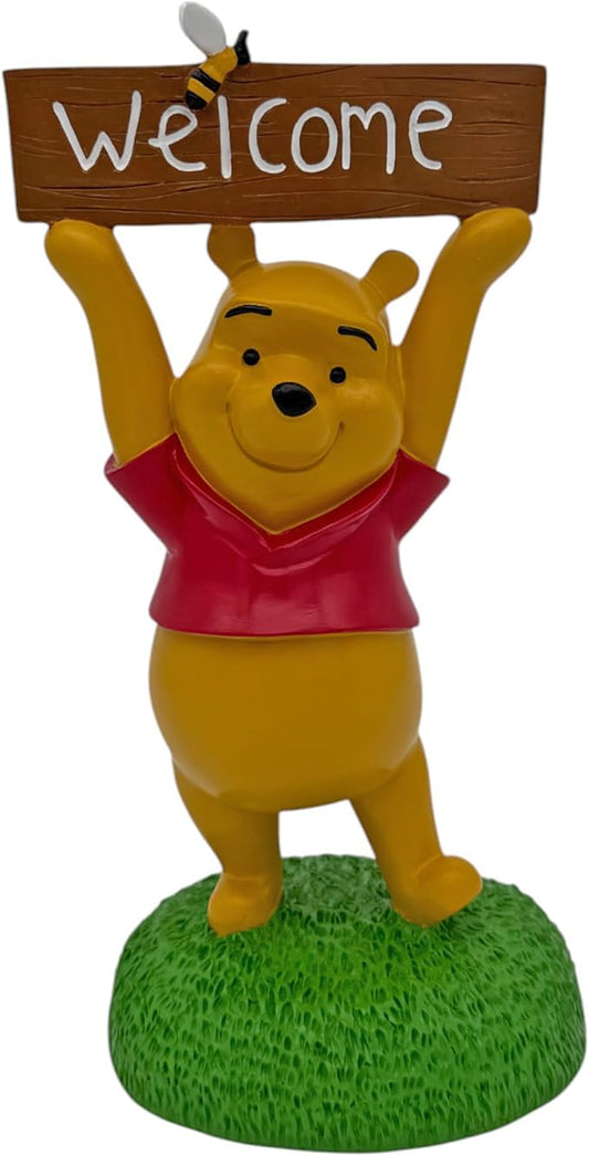 Winnie The Pooh with Welcome Sign Everyday Outdoor Garden Statue, 12 Inches Tall, Officially Licensed Disney Product