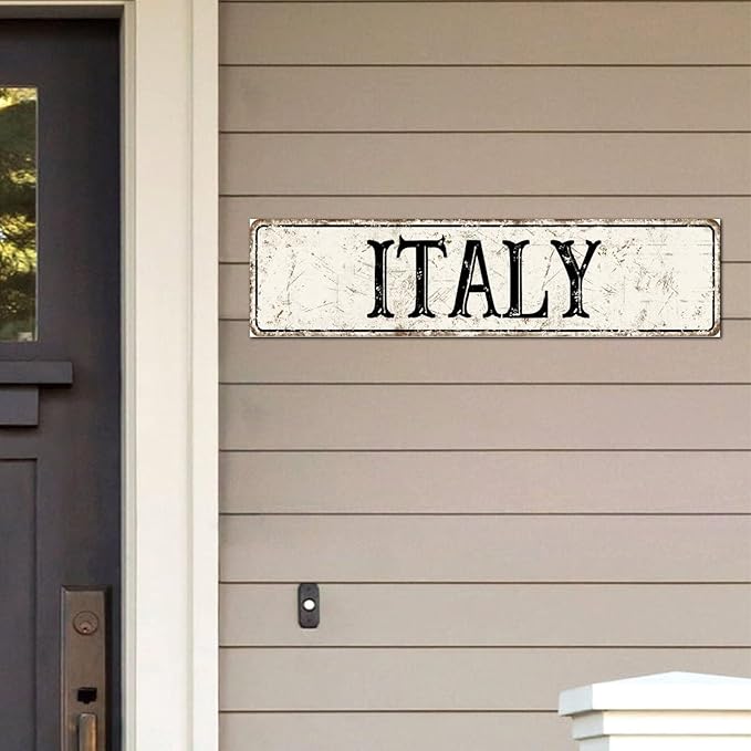 Madcolitote Vintage Italy Wood Sign Italy Street Signs Customized Rustic Wooden Wall Art Farmhouse Wall Decor Kitchen Wall Hanger Retro Decoration Sign Housewarming Gift 6x24in