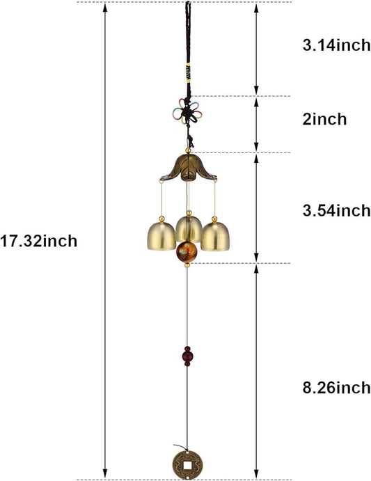 2 Pieces Wind Chimes Feng Shui Wind Bell 3 Bells Hanging Chimes for Good Luck Home Garden Patio Hanging Decoration