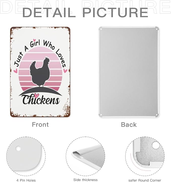 Patio Wall Decor Just A Girl Who Loves Chickens Floraler Girls Retro Signs Metal Vintage Bathroom Retro Tin Metal Sign For Home,Office,Yard,Or Cafe Inspirational Life Quotes Wall Decor 8X12inch
