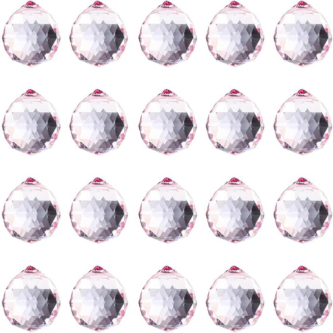 20pcs DIY Crystal Prism Suncatcher for Windows Hanging, 20mm Clear Glass Crystal Sun Catcher Beads Pendants Maker Balls for Indoor Outdoor Garden Feng Shui Home Decor Light Pink