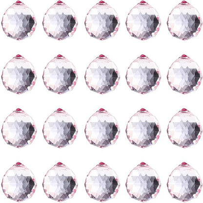 20pcs DIY Crystal Prism Suncatcher for Windows Hanging, 20mm Clear Glass Crystal Sun Catcher Beads Pendants Maker Balls for Indoor Outdoor Garden Feng Shui Home Decor Light Pink