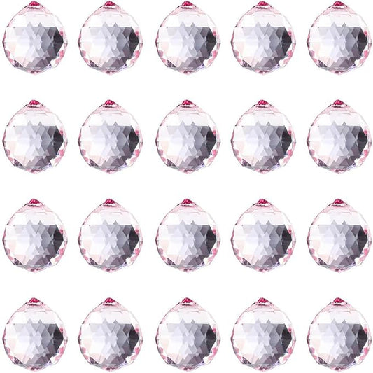 20pcs DIY Crystal Prism Suncatcher for Windows Hanging, 20mm Clear Glass Crystal Sun Catcher Beads Pendants Maker Balls for Indoor Outdoor Garden Feng Shui Home Decor Light Pink