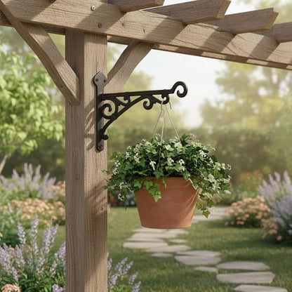 Comfy Hour 11" Heavy Duty Cast Iron Plant Wall Hanger, Decorative Bird Feeder Bracket for Outdoor Garden, Metal Hanging Plant Hook for Flower Pots, Lanterns & Wind Chimes, Brown
