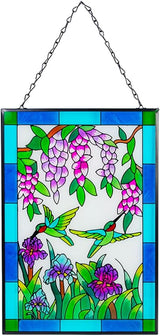 Viveta Hummingbird Stained Glass Window Hanging, Stained Suncatchers for Window, Hand-Painted Glass Panels with Chain, Gift for Mom Grandma Christmas Decor 10 * 15"