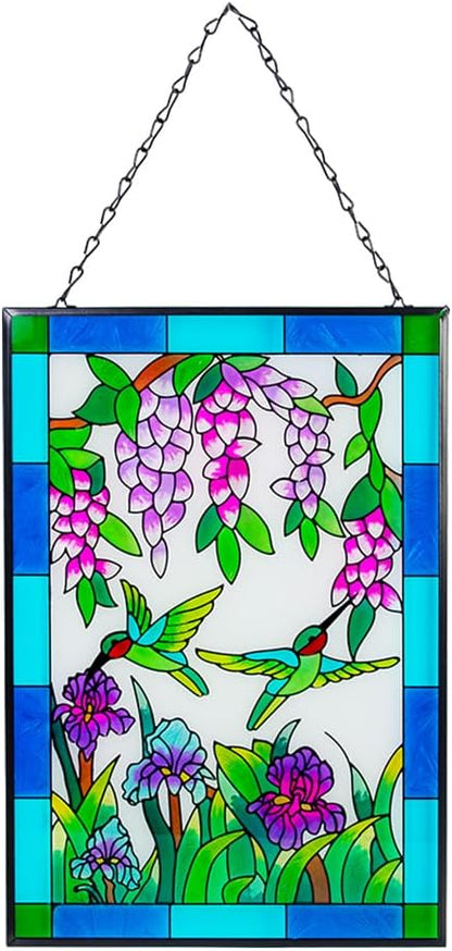 Viveta Hummingbird Stained Glass Window Hanging, Stained Suncatchers for Window, Hand-Painted Glass Panels with Chain, Gift for Mom Grandma Christmas Decor 10 * 15"