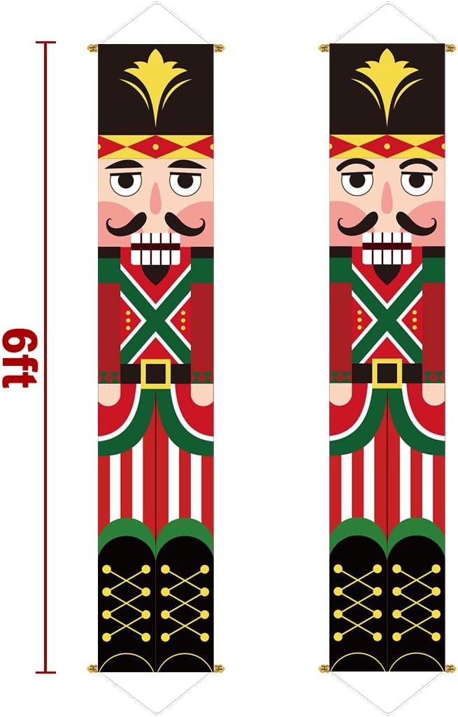Ivenf Nutcracker Soldier Christmas Decorations, 2pc 71x13in Outdoor Yard Banner, Fade Resistant Fabric, Ready to Hang, Indoor-Outdoor Use, Home, Office, Shop Decor