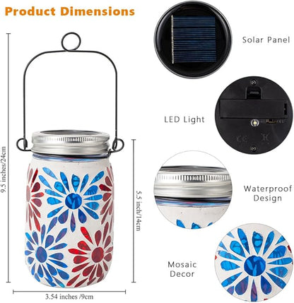 Starsoul Solar Lanterns Outdoor Waterproof, Mosaic Flowers Glass Solar Hanging Outdoor Lights, Decorative Solar Lantern for Outside Pathway Patio Porch Yard Decor