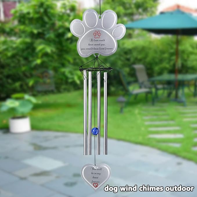 jinhuoba Paw Print Pet Memorial Wind Chimes for Dogs Outdoors, Metal Wind Chime for Loss of Dog Pet Sympathy Memorial Gifts Remembrance Gifts Outdoors, 18.9"
