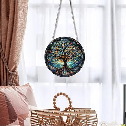 Tree of Life Stained Glass Window Hangings with Chain – Acrylic Tree Ornament for Garden, Patio and Indoor Decor, Housewarming Gift for Mom, Grandma and Nature Lovers