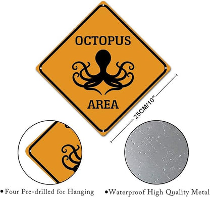 Octopus Crossing Sign Caution OctopusXing Sign Street Sign Wildlife Novelty Road Fence Wall Decor Warning Metal Tin Sign For Indoor Outdoor 10x10in
