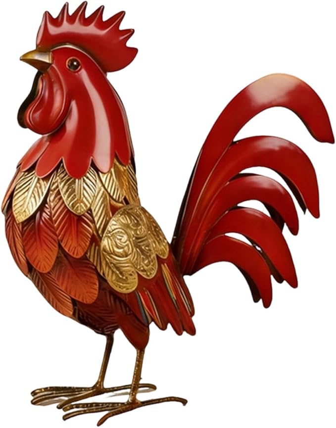Baoblaze Rooster Statue Garden Accessories Animal Figurine Decoration DIY Multipurpose Red Landscape Ornament for Patio Outside Garden