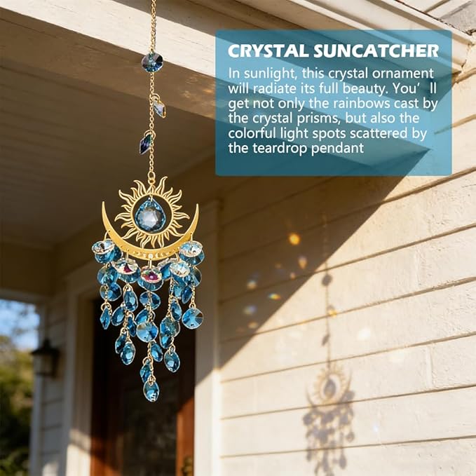 Crystal Suncatcher, Suncatchers for Windows Hanging, Sun Catchers Indoor Window, Unique Crystal Wind Chimes for Indoor & Outdoor Decoration, Gift for Sutffers Home Decor (Blue)