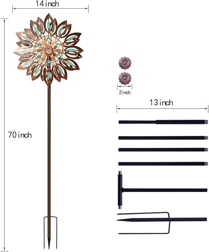 70in Outdoor Wind Spinner, 360° Wind Sculpture Spinner with Metal Stake, Yard Art Decor for Patio, Lawn & Garden