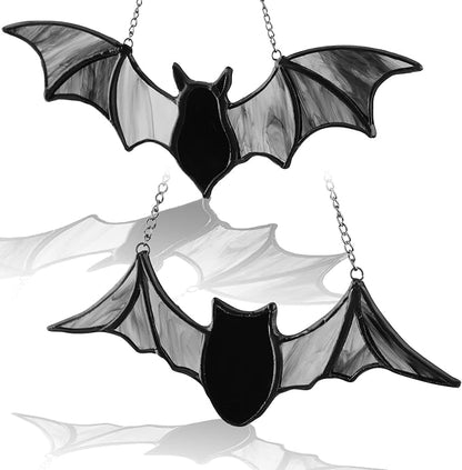 Yalikop 2 Pcs Bat Suncatcher Decoration Bat Stained Glass Window Hangings Sun Catcher for Craft Office Party Home Decor Gifts Windows Home Garden Decor