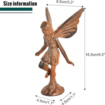 Sungmor Cast Iron Angel Statue, Rustic Brown Fairy Figurines, Creative Angel Pixie Collection Home Office Desk Decor, Indoor Outdoor Fairy Garden Accent Ornament