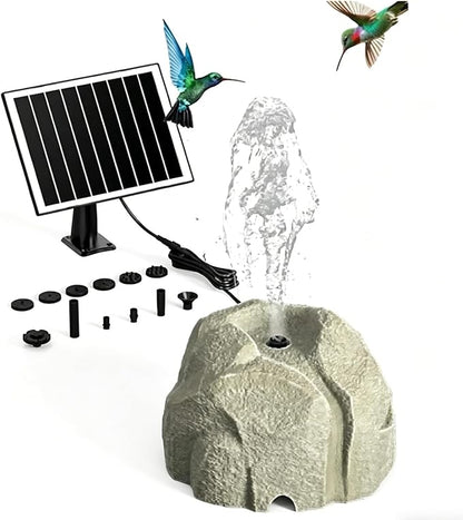 Realistic Granite Rock Solar Bird Bath Fountain, Exquisite Solar Fountain for Bird Bath, Solar Powered Water Fountain with 10 Nozzles, for Garden, Pond, Bird Baths (White)