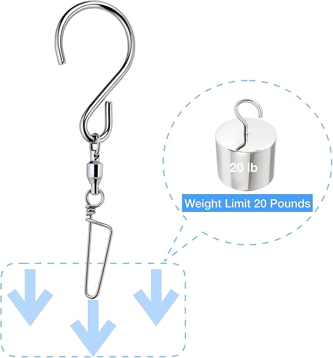 HS’s Creation 6 Pack S Hook Locking Clip Swivel for Indoor Outdoor Organization Spinning Hanger Clothline Rack Wind Chimes Spinner Prism Windsocks Hanging Plant