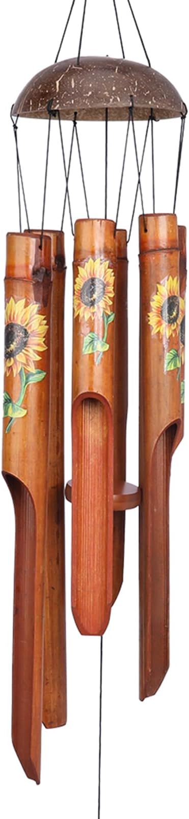 Afirst Bamboo Wind Chimes, 38" Sunflower Wooden Windchimes with Coconut Crown Valentine's Day Gift Handcrafted Memorial Sympathy Gift for Garden, Patio, Home or Outdoor Decor