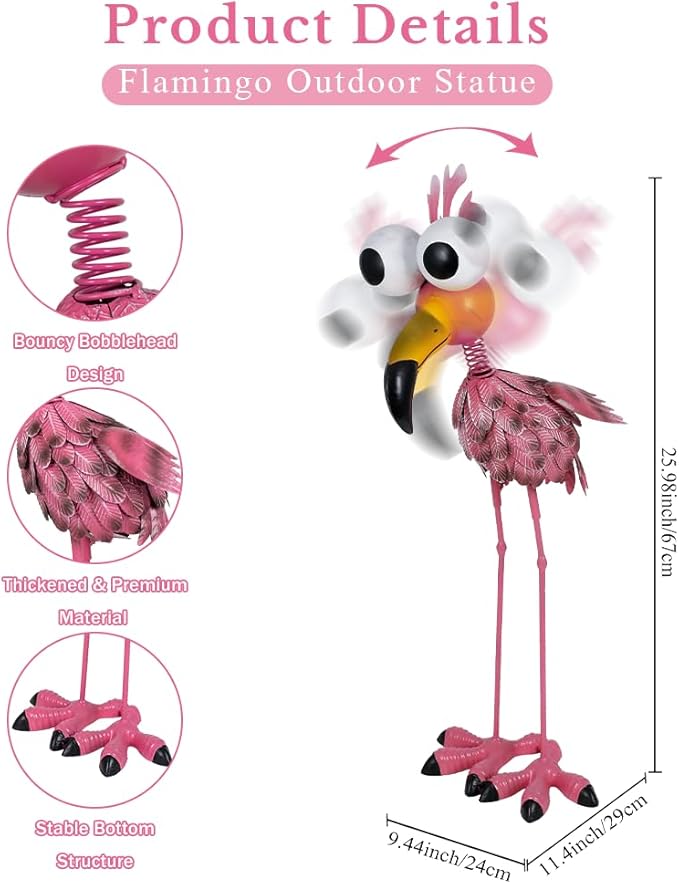 Large Flamingo Garden Statue, Metal Flamingo Outdoor Staute Waterproof, Pink Flamingo Yard Art Sculptures Decor for Yard, Lawn, Patio, Backyard