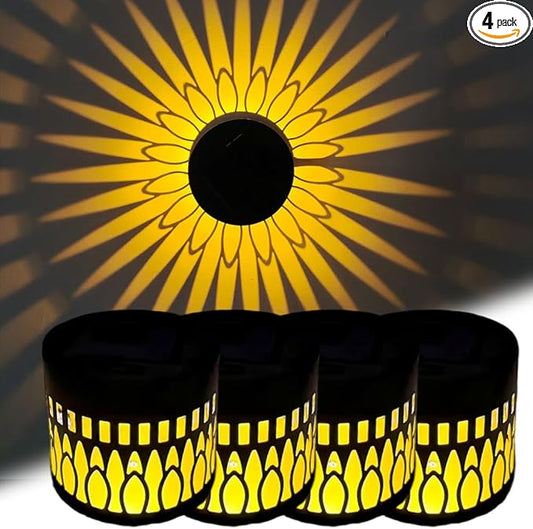 Decorative Solar Mandala Lights, Metal Solar Powered Outdoor Wall Lights Solar Powered Deck Step Stair Lights, Waterproof Mandalas Fence Light for Garden Post Patio Backyard Yard Decor (4, Sunflower)