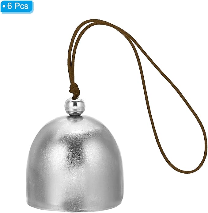 PATIKIL 6 Pcs Wind Chime, Hanging Bells Temple Bells Retro Outdoor Hanging Metal Chinese Wind Chime Round for Outside Garden Camping, Silver Brown