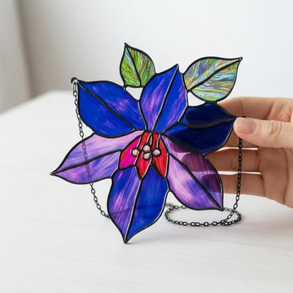 Purple Clematis Flower Handmade Resin Suncatchers, Artisan Sun Catcher, Stained Glass Effect, Flower Suncatchers for Window Hanging, Garden Decor, Gift for Mother's Day Mom Women Grandma Wife