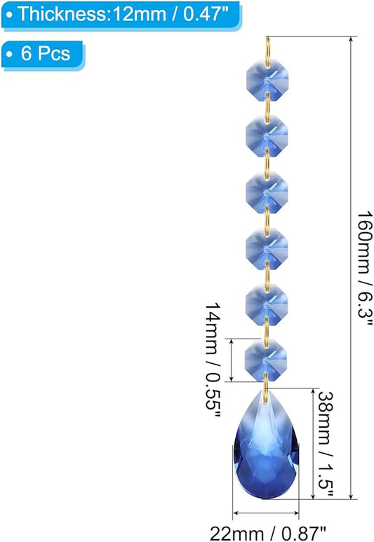 PATIKIL Teardrop Crystal Chandelier Pendants Beads, 6 Pack 160mm Length 38mm Chandelier Prisms Parts Ornaments Hanging Beads for DIY Arts Crafts Decoration, Light Blue