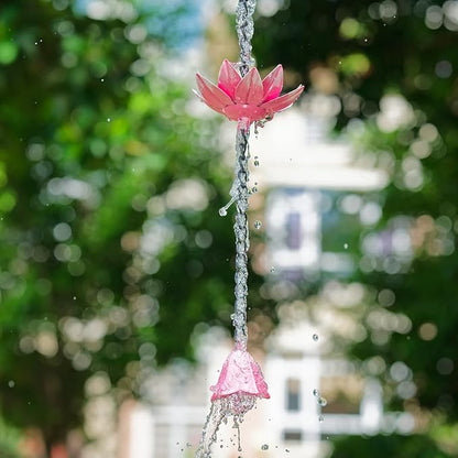 10ft Lotus Rain Chains for Outside, 12-Cup Rain Chain Replacement Downspout for Gutters,Eaves, Drainage, Adjustable Length(Pink)