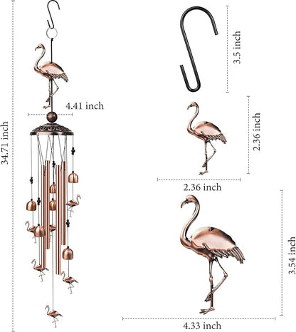 Flamingo Wind Chimes for Outside, Decorative Wind Chimes Flamingo Gifts for Women, Memorial Windchimes Outdoors with S Hook for Patio Garden Decor, Birthday Gifts for Mom Grandma