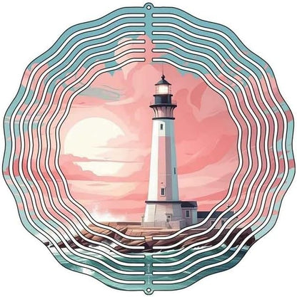 Lighthouse with Crashing Waves Novelty Metal Wind Spinner
