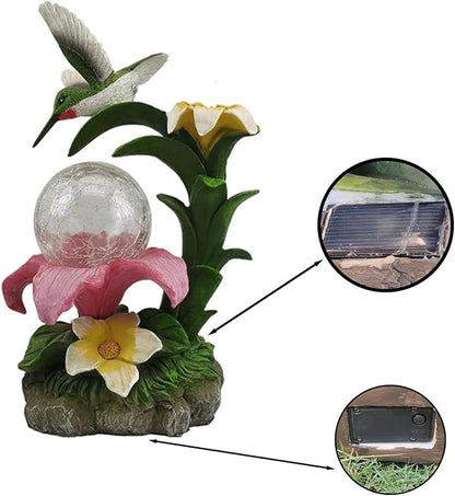 Eletina Resin Hummingbird Solar Light with Flower Garden Decorations,Waterproof Statues and Figurines Light Garden Art for Patio Lawn Yard Decorations (Resin Hummingbird Solar2)