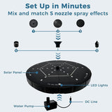 Solar Fountain for Bird Bath with Colorful LED Lights, Floating Solar Fountain, 3W Solar Powered Water Fountain Pump with Strong Spray & 5 Nozzles for Garden, Pond, Pool, 36 LED Lights