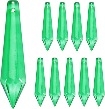 M METERXITY 10-Pack Crystal Icicle Prisms, 53mm/2.09 Inch Chandelier Pendant Maker Hanging Crystals Chandelier Prisms for Home/Windows/Garden/DIY Decoration[Green]