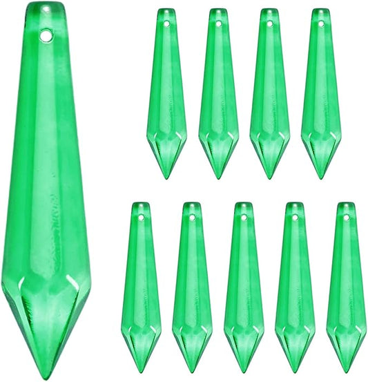 M METERXITY 10-Pack Crystal Icicle Prisms, 53mm/2.09 Inch Chandelier Pendant Maker Hanging Crystals Chandelier Prisms for Home/Windows/Garden/DIY Decoration[Green]