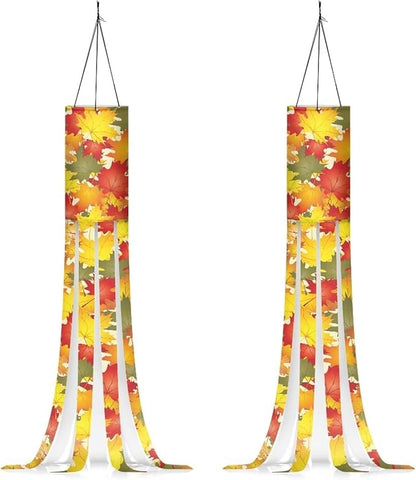 Maple Leaf Pattern Windsock Outdoor Hanging Lightweight Durable Machine Washable Wind Sock with Tails Home Garden Balcony Red Christmas Decoration