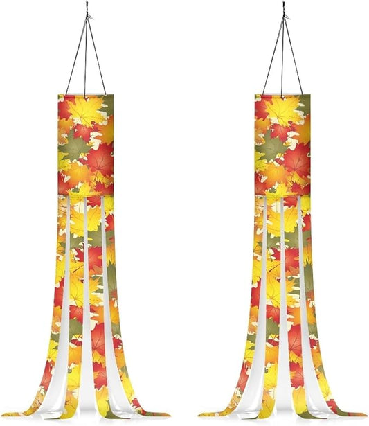 Maple Leaf Pattern Windsock Outdoor Hanging Lightweight Durable Machine Washable Wind Sock with Tails Home Garden Balcony Red Christmas Decoration