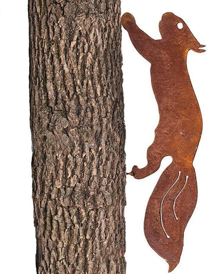 Rustic Metal Squirrel Garden Statue with Rusty Finish, Weather-Resistant Iron Yard Decor Stake for Courtyard or Lawn, 12in and 16.5in(30cm)