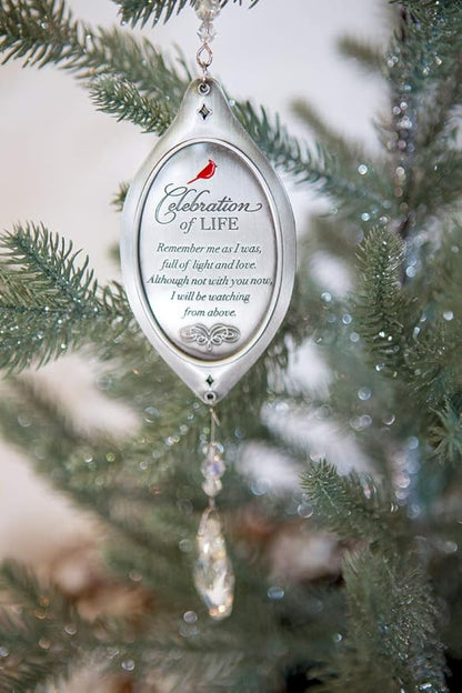 Celebration of Life Sympathy Gift - Cardinal/Bereavement Gift with Crystal Bottom Ornament