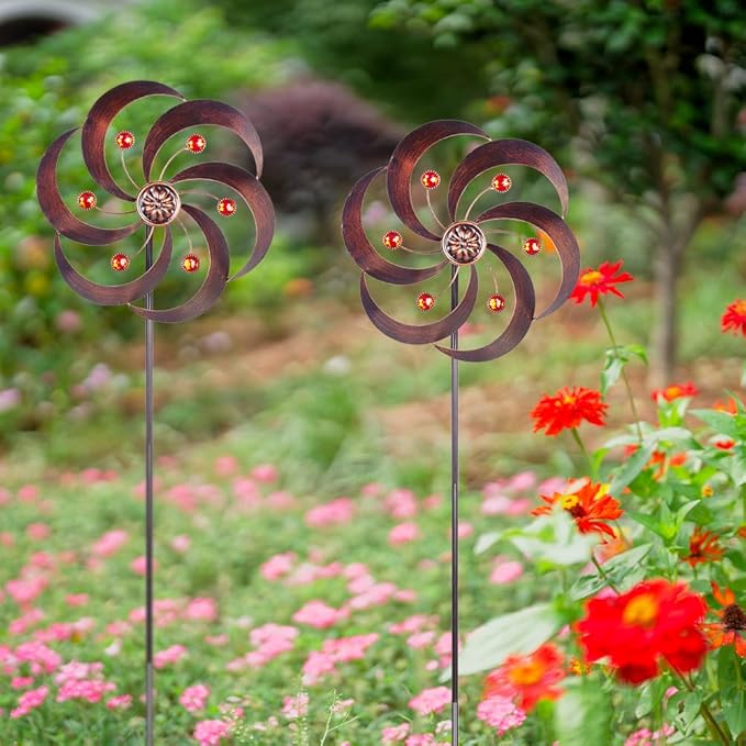 DREAMYSOUL 2 Packs Metal Wind Spinners Outdoor, Copper Pinwheels for Yard and Garden, Kinetic Wind Spinner & Sculpture