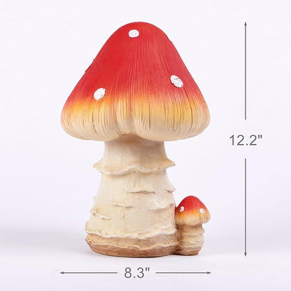 Mushroom Decor Fairy Garden Accessories - Outdoor Garden Decor Mushrooms Ornament for Garden Decoration Garden Gnome's Favorite Mushroom Statues (12.2” Red)