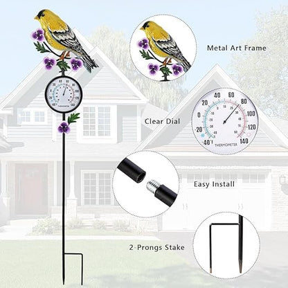 Outdoor Thermometer, Hummingbird Outside Thermometer with Garden Stake, 35" Tall No Battery Needed Wall Thermometer for Yard Patio Decor