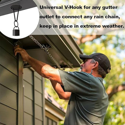 Rain Chain Gutters Adapter Clip for Outside V Style Copper Hook Hanger Iron Connector for Rain Chimes Downspout Outside Hardware Rain Catcher System Installation Accessories for Garden & Yard Spring.