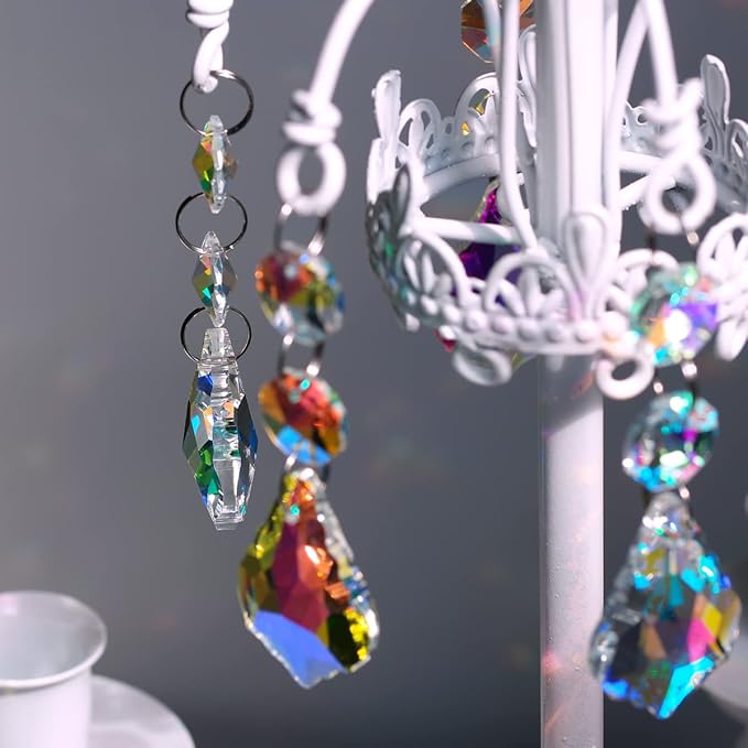 20pcs Chandelier Crystals Maple Leaf Prism Pendant Parts Connected Glass Octagon Beads Chain for Chandelier Decoration 38mm (Clear AB)