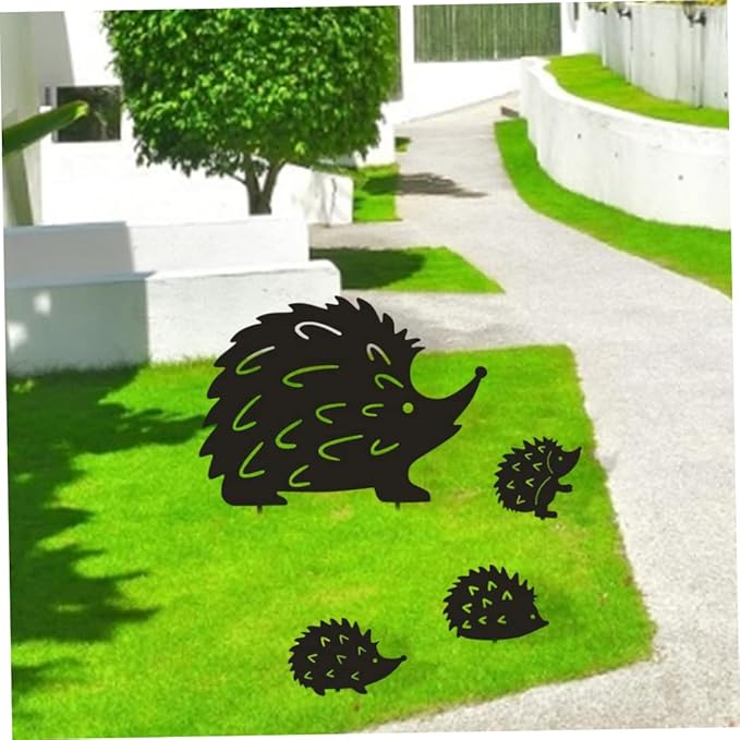 Hedgehog Wrought Iron Garden Stake Standing Metal Backyard Statue Animal Hollow Yard Ornament