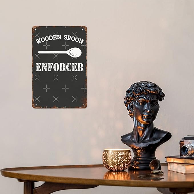 patio wall decor Wooden Spoon Enforcerss office door signs Retro Tin Metal Sign for Home,Office,Yard,or Cafe Inspirational Life Quotes Wall Decor 8X12inch