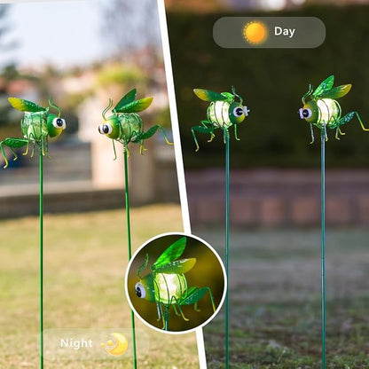 Viveta 2 Pack Garden Solar Lights, Solar Lights Stake with Cute Insect Figurines, Decorative Solar Light for Outdoor Pathway & Patio